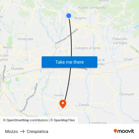 Mozzo to Crespiatica map