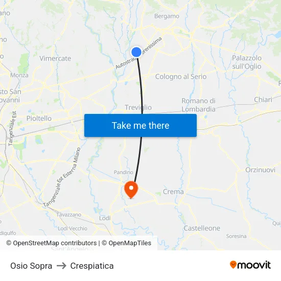Osio Sopra to Crespiatica map