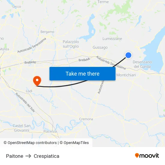 Paitone to Crespiatica map