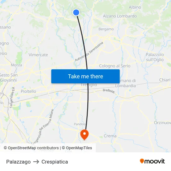 Palazzago to Crespiatica map