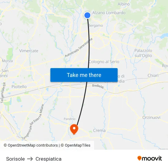Sorisole to Crespiatica map
