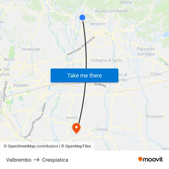 Valbrembo to Crespiatica map