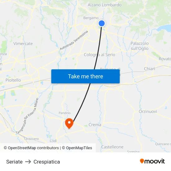 Seriate to Crespiatica map