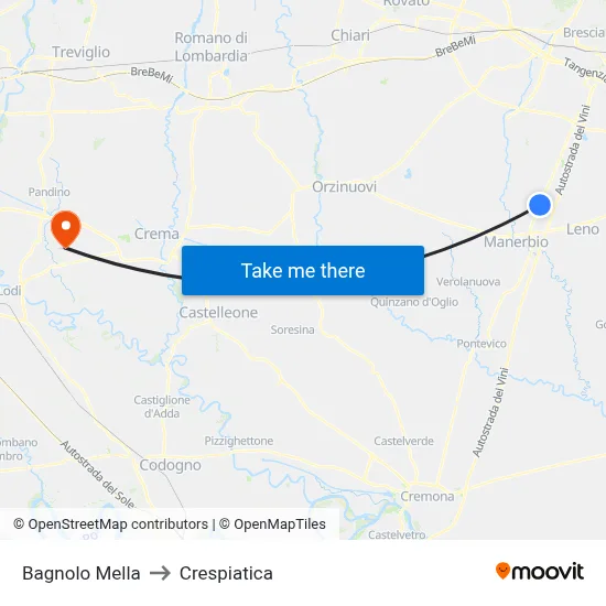 Bagnolo Mella to Crespiatica map
