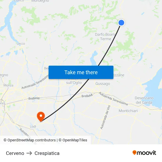 Cerveno to Crespiatica map