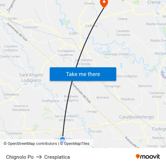Chignolo Po to Crespiatica map