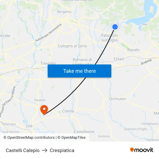 Castelli Calepio to Crespiatica map