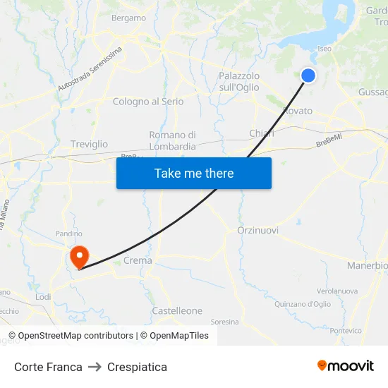 Corte Franca to Crespiatica map