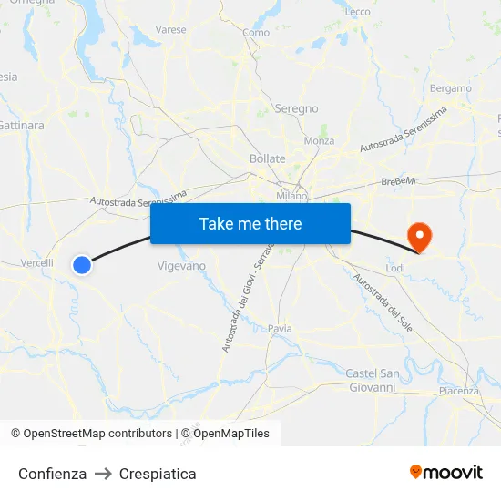 Confienza to Crespiatica map