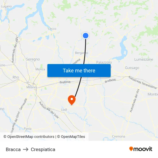 Bracca to Crespiatica map