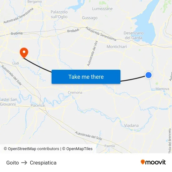 Goito to Crespiatica map