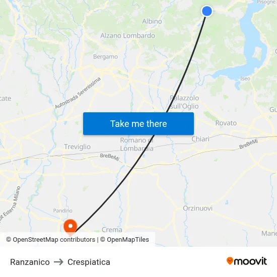 Ranzanico to Crespiatica map