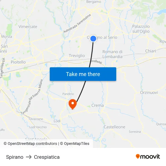 Spirano to Crespiatica map