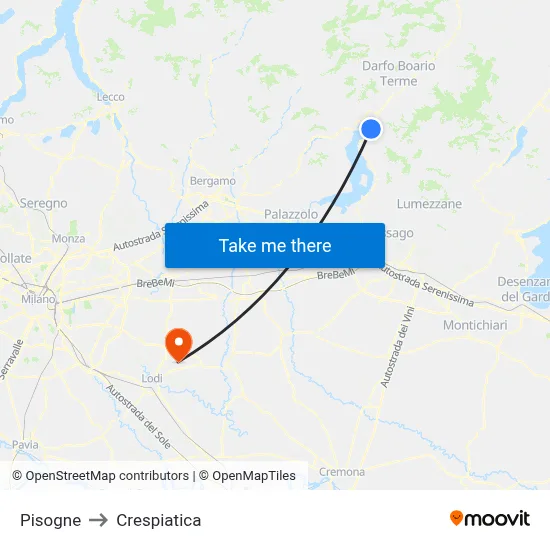 Pisogne to Crespiatica map