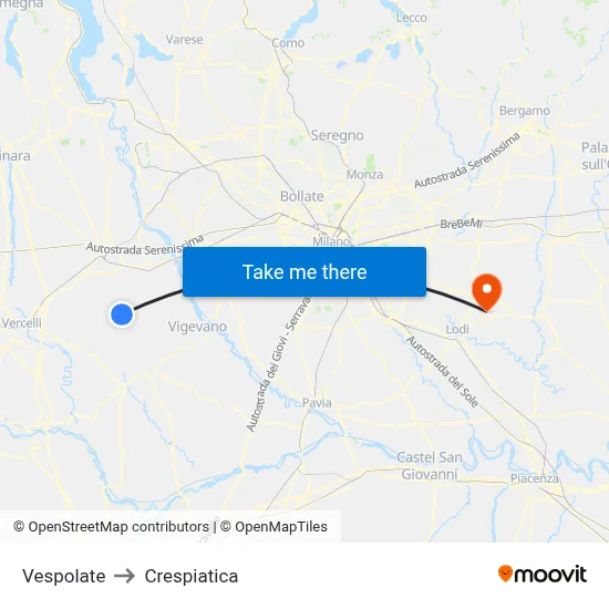 Vespolate to Crespiatica map