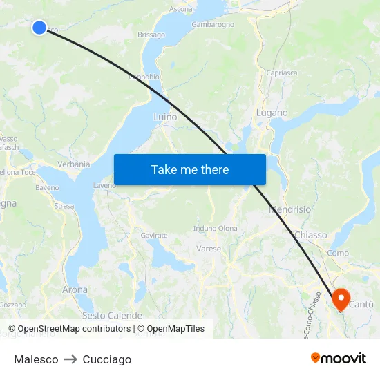 Malesco to Cucciago map
