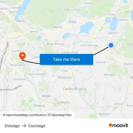 Dolzago to Cucciago map