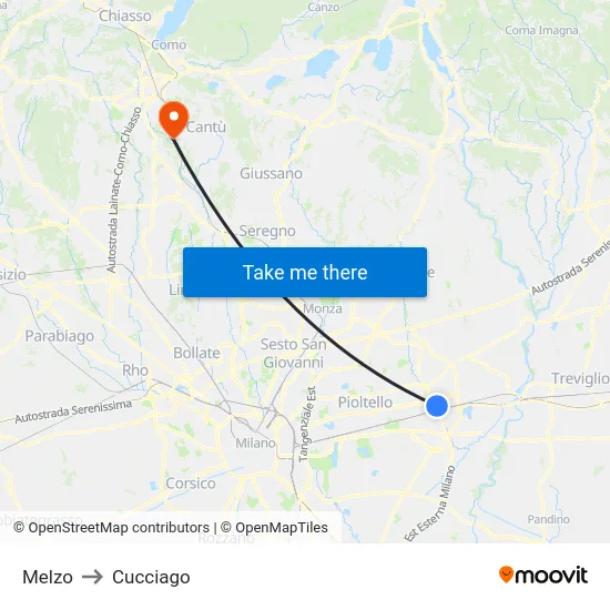 Melzo to Cucciago map