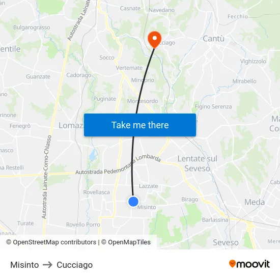 Misinto to Cucciago map