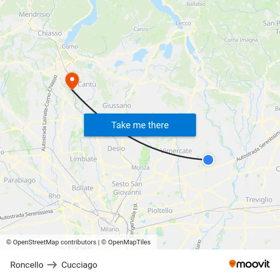Roncello to Cucciago map