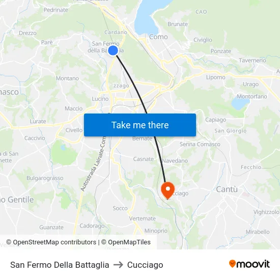 San Fermo Della Battaglia to Cucciago map
