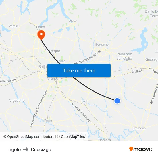 Trigolo to Cucciago map