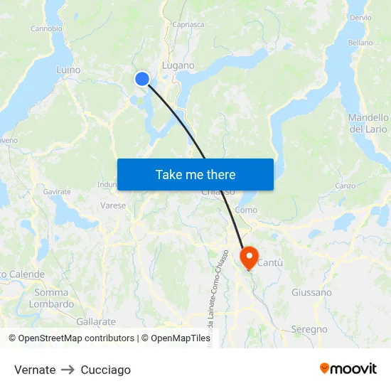 Vernate to Cucciago map