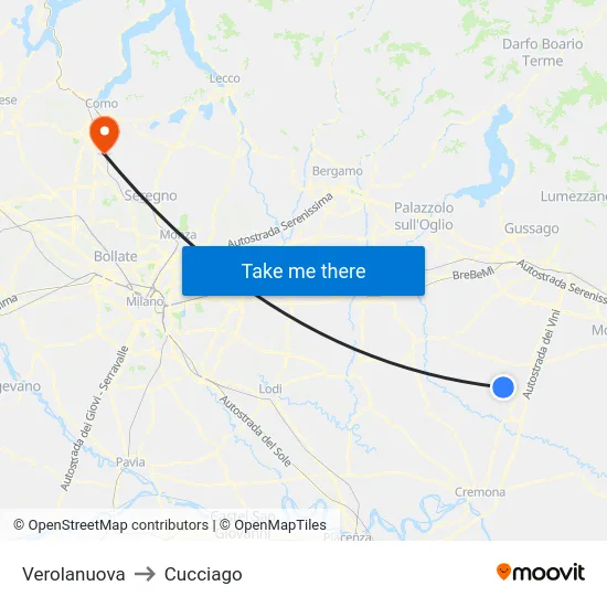 Verolanuova to Cucciago map