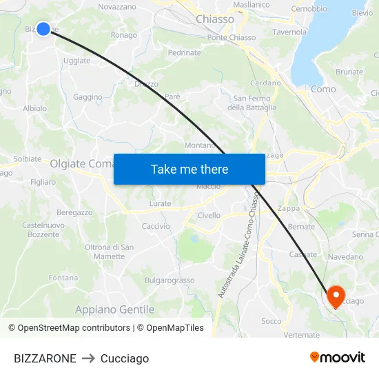 Bizzarone to Cucciago map