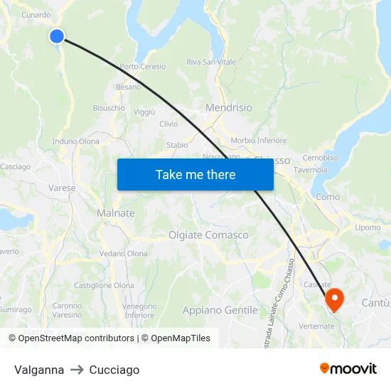 Valganna to Cucciago map