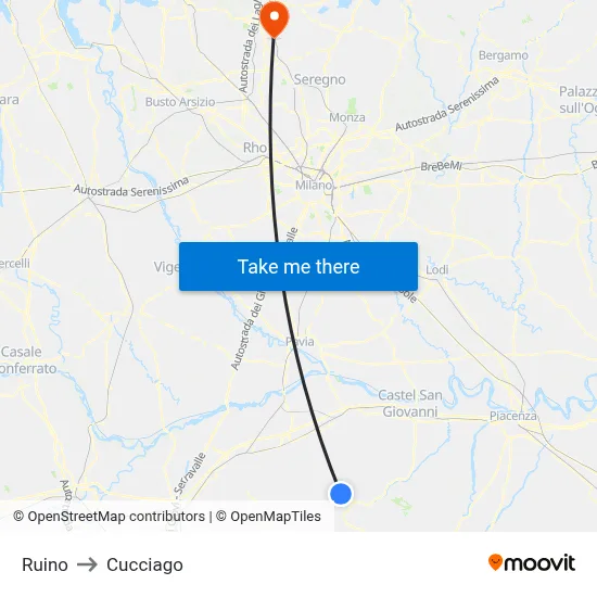 Ruino to Cucciago map