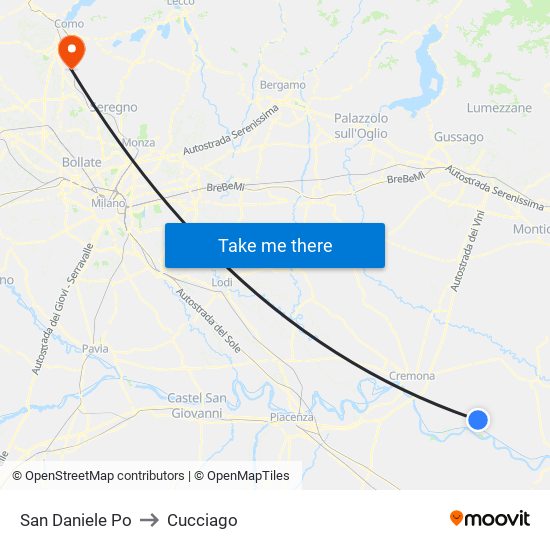 San Daniele Po to Cucciago map