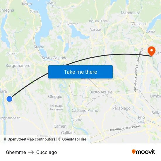 Ghemme to Cucciago map