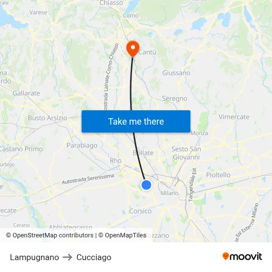 Lampugnano to Cucciago map