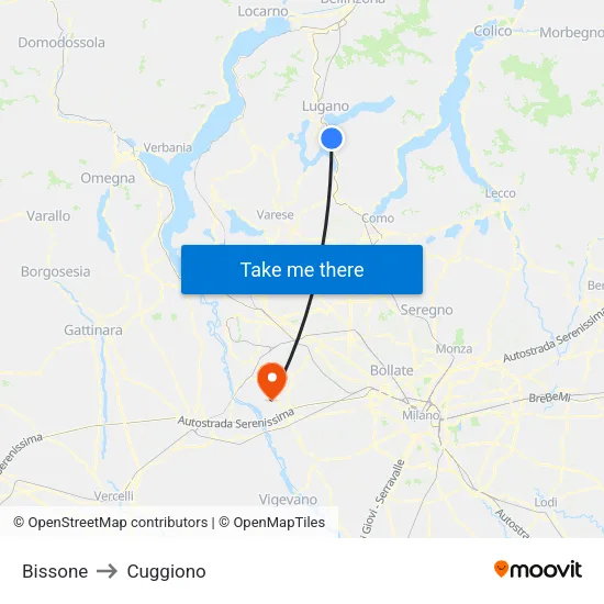 Bissone to Cuggiono map