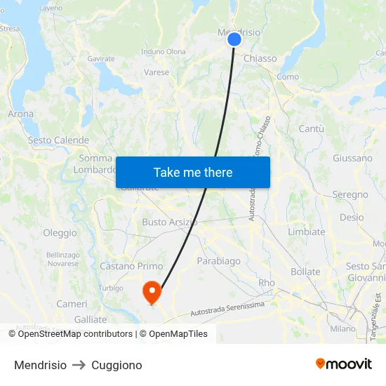 Mendrisio to Cuggiono map
