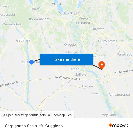 Carpignano Sesia to Cuggiono map