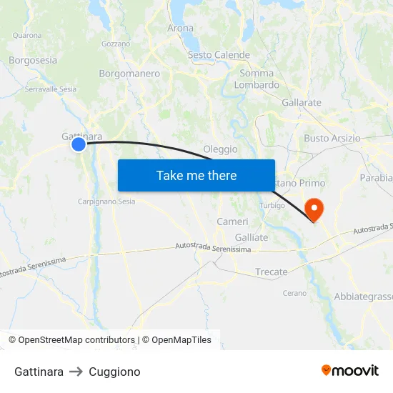 Gattinara to Cuggiono map