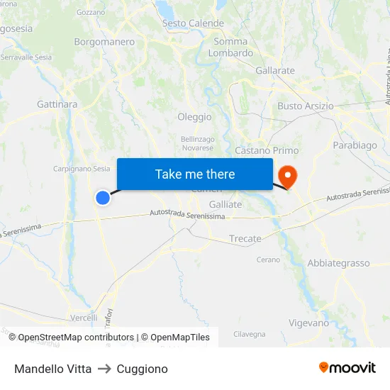 Mandello Vitta to Cuggiono map