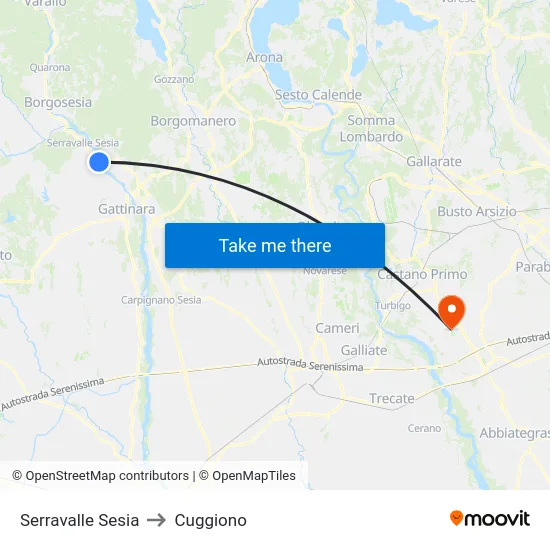 Serravalle Sesia to Cuggiono map