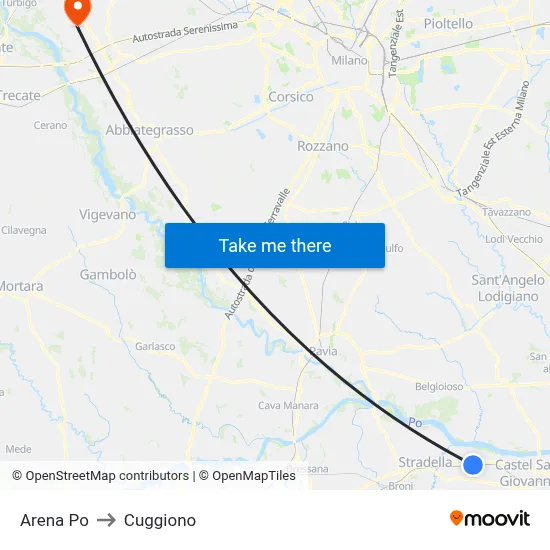 Arena Po to Cuggiono map