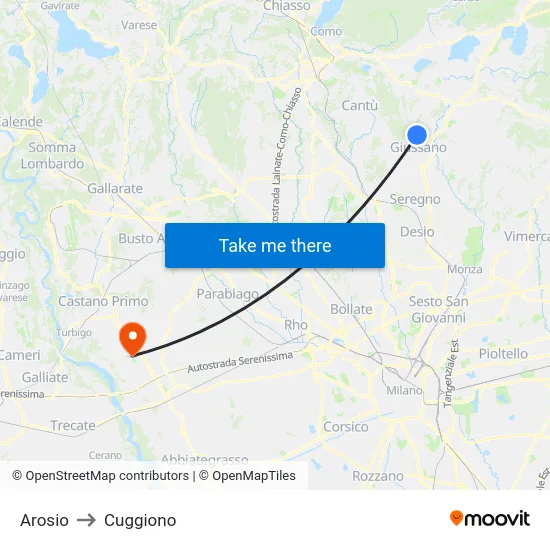 Arosio to Cuggiono map