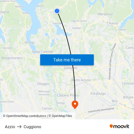 Azzio to Cuggiono map