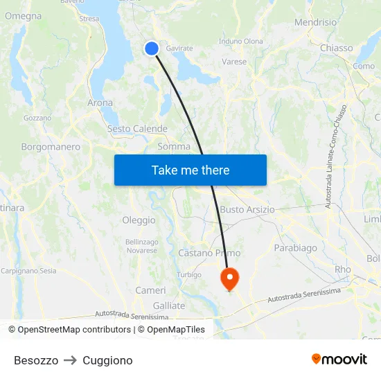 Besozzo to Cuggiono map