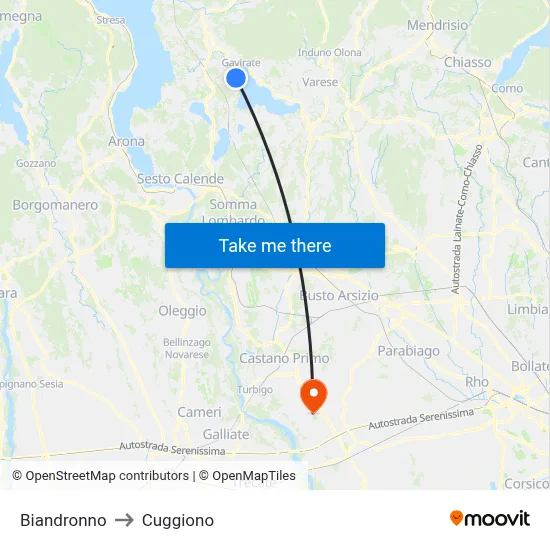 Biandronno to Cuggiono map
