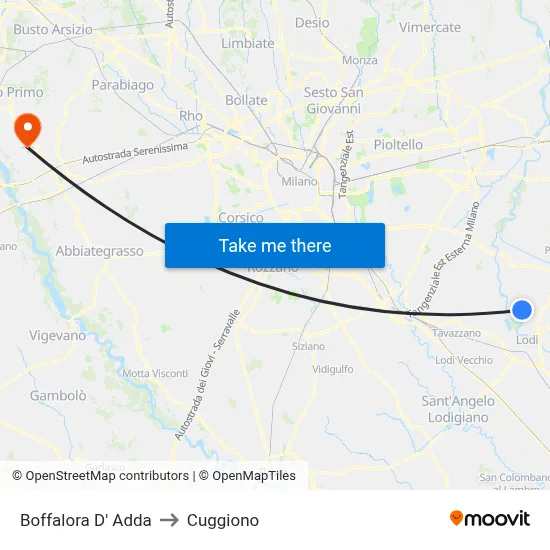 Boffalora D'Adda to Cuggiono map