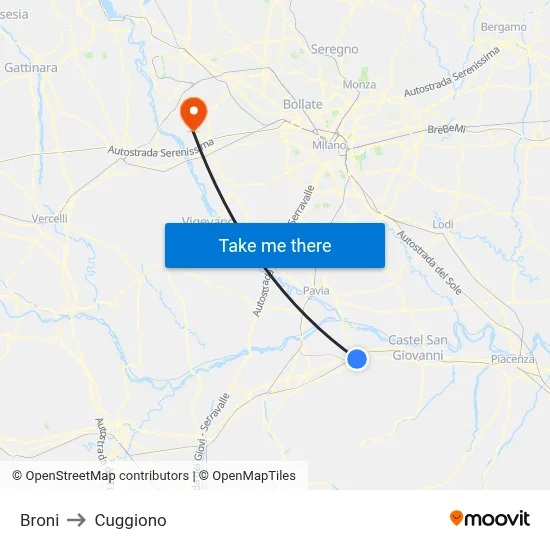 Broni to Cuggiono map