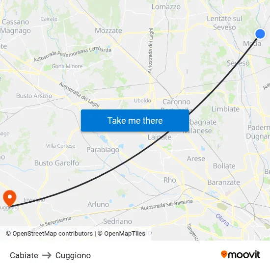 Cabiate to Cuggiono map