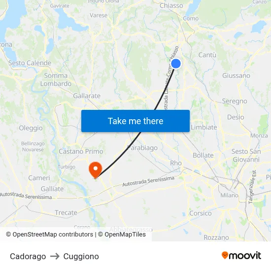 Cadorago to Cuggiono map