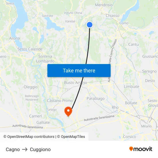 Cagno to Cuggiono map